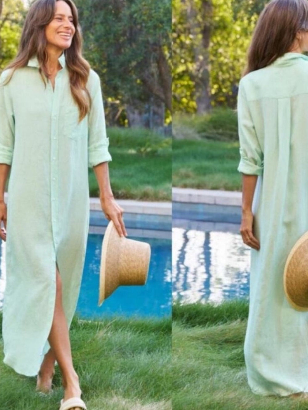 Frank&Eileen Rory Linen Maxi Shirtdress Kelly Seafoam XL Boho Cottagecore Chic